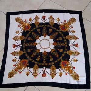 Hermes Paris Silk Scarf of Medallions and Trassels.